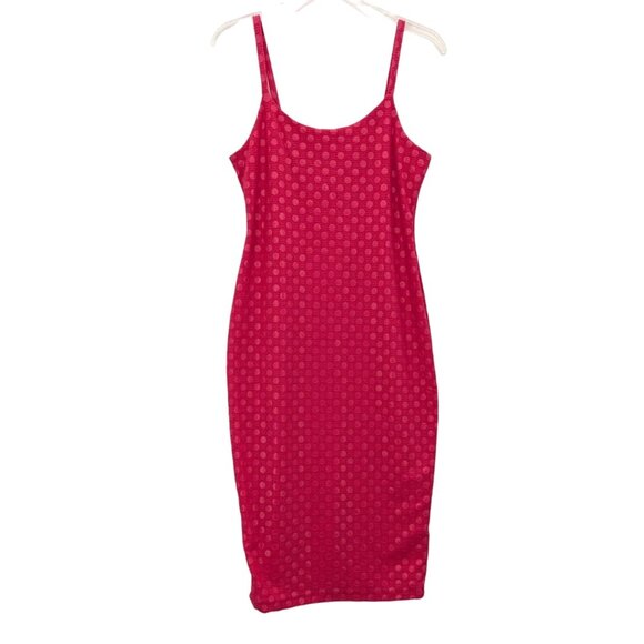 Bodycon Slip Dress Women Size L Textured Polka Dot Coquette Pinup Rockabilly USA - Picture 1 of 9